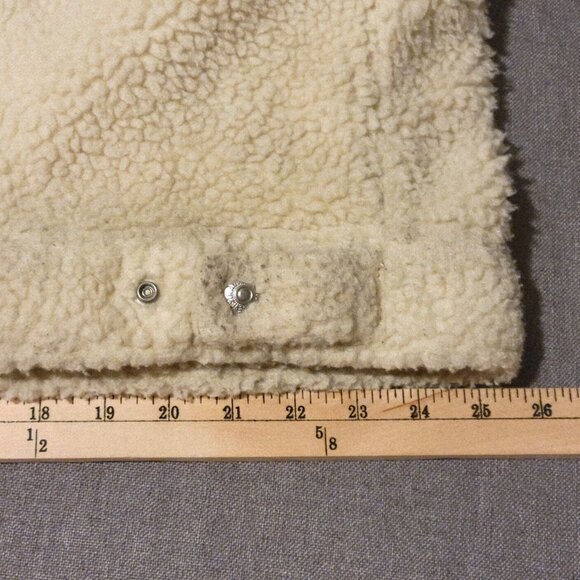 Levi's Relaxed Jacket Mens Adult XL Cream Sherpa Fleece Blue Denim Arms Trucker - Picture 11 of 16